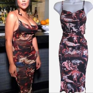 Fashion Strap Shoulder Ruffle Print Dress